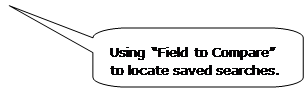 Rounded Rectangular Callout: Using “Field to Compare” to locate saved searches.