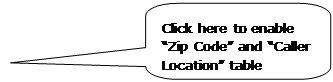 Rounded Rectangular Callout: Click here to enable “Zip Code” and “Caller Location” table updates from CAS.